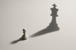 © Jafree - Chess pawn casting shadow of king piece on white background for inspirational concept. concept of ambition, transformation, personal growth, potential realization