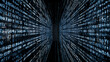 © kaliel - A corridor of flowing binary code illustrating data streams, information processing and digital communication systems.