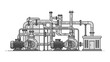 © Tumini - Industrial water pumping station with pumps and pipes, schematic illustration of engineering system