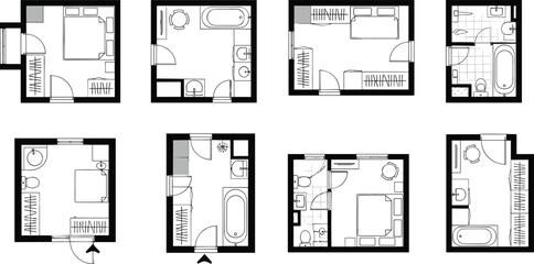 Naklejka na meble Black and white floor plans of small apartments apartment layouts interior architecture
