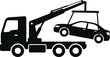 © Hamim's World - Tow truck silhouette, lifting car, roadside assistance, vehicle recovery, crane arm, black icon, vector illustration, cad drawing flat vector illustration, transportation service, breakdown suppor