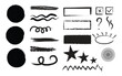 © Ramisa - collection of black brush shapes, strokes, abstract pattern of irregular shapes, vibrant  multicolored starburst, array of abstract symbols