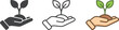 © SUMAIA - Three icons of a hand holding a sprouting plant on white background seedling