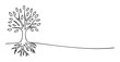 © Maestro - Simple continuous line drawing of a tree with visible roots and abundant leaves, symbolizing life, growth, and nature, useful for environmental projects, green initiatives, and ecological