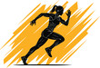 © Madumal - Dynamic Female Runner Silhouette Sprinting on Abstract Orange and Yellow Speed Background Vector Illustration for Sports Fitness and Marathon Training Concepts