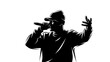 © Rafia - Dynamic black silhouette of a singer or rapper performing with a microphone isolated PNG with Transparent Background