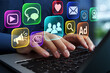 © tadamichi - Digital marketing and social media marketing strategy. Internet campaign management. Businessperson using laptop computer for planning campaign.
