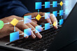 © tadamichi - Workflow diagram and automation algorithm. Business process flow. Businessman using laptop computer for process mapping.