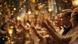 © Ruslan - Formal event with cheering people, golden confetti, and champagne flutes raised