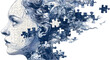© john - Human head profile and jigsaw puzzle, cognitive psychology or psychotherapy concept, mental health, brain problem, personality disorder, vector line design, Created using generative AI tools.