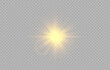 © Alehandro - A bright golden flash of light with rays. Lens effect on a transparent background. Sunshine, warmth, energy, abstraction