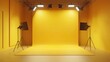 © Mamstock - A 3D rendering of an empty photo studio with yellow room background, spotlight, and blank display, creating a versatile setting for various scenes