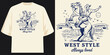 © SHREMN TeeStock - foolis romantic west style always loved cowboy on rearing horse vintage rodeo apparel graphic design t shirt design vector illustration artwork