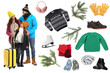 © New Africa - Happy family, winter clothes and accessories. Collection on white background