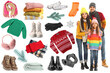 © New Africa - Happy family, winter clothes and accessories. Collection on white background