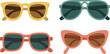 © Majnur - Set of four colorful vector sunglasses in retro styles featuring yellow, teal, orange and pink frames for summer