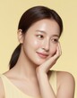 © Emery K - Korean AI Beauty Model on Yellow Background, Cosmetic Portrait of Korean Woman in Yellow, Korean Female Skincare Stock Photo, Yellow Backdrop Beauty Shot of Asian AI Model, K-Beauty AI Model in Yellow