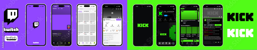 Twitch and Kick UI template 2026 update shown on iPhone 17 in light ...