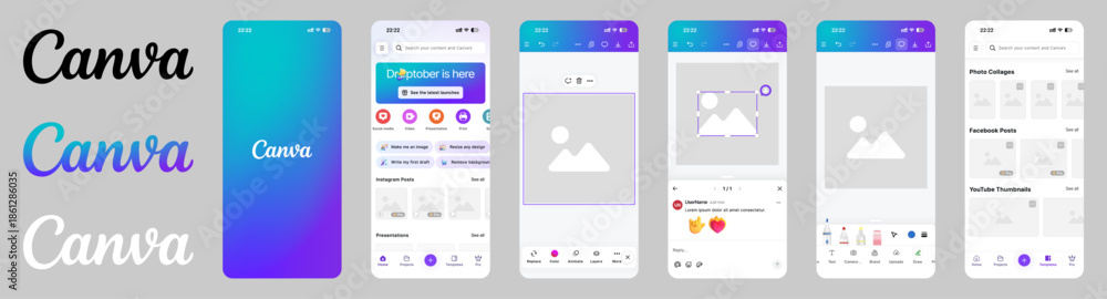 Stock-Vektorgrafik „Canva graphic design tool UI mockup 2026 update ...