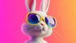 © Unique Images - Cute white rabbit wearing yellow sunglasses on colorful gradient background vector illustration