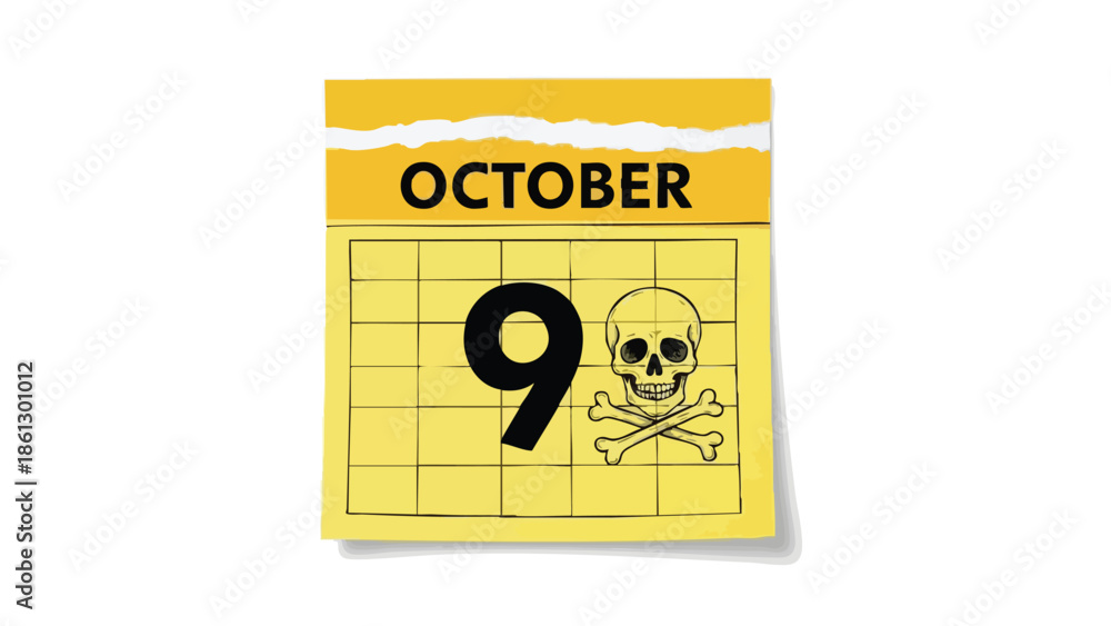 Graphic illustration of October ninth featuring a stark symbol of caution and risk