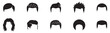 © Jeremy_Show - Male hairstyle icon set on head. Collection of black vector graphics for men's haircuts and avatar creation. Vector Illustration.