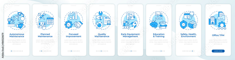 Total productive maintenance blue onboarding mobile app screen ...