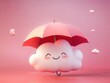 © design.idn - Cute Smiling Cloud Holding Red Umbrella in Pink Sky.