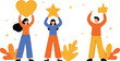 © Sumon Creative - Positive feedback and appreciation concept flat vector illustration with people holding heart, star and like symbols