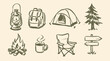 © Victoria - Camping icons set hand drawn doodle vector illustration
