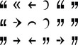 © MstSufia - Minimalist black icon set featuring various typographic quotation marks and directional arrows for editorial design and navigation interface