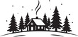 © mahirbaba - Simple elegant christmas decoration winter countryside landscape with small house and spruce trees