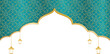 © ahsancreative - Decorative Islamic arch with golden lanterns, teal geometric pattern, and ample copy space for festive designs and greetings