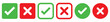 © Adobe boss - Set green approval check mark and red cross icons in circle and square, checklist signs, flat checkmark approval badge, isolated tick symbols