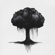 © MAK_CREATION - Monochrome ink drawing of a mushroom cloud shaped like a leafy tree