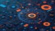 © miss irine - Abstract digital circuit board with glowing blue and orange lines and nodes. Futuristic technology background for software development and data processing.