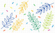 © J.G Studio - Colorful hand drawn leaves on graph paper background with confetti style shapes in various colors