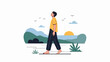 © Matt - Man in yellow shirt walking on winding path in scenic landscape