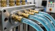 © shanum - Close-up of industrial machine with blue tubes and gold connectors