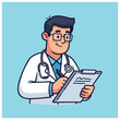 © Reza - A cartoon doctor reviewing a document with a stethoscope around his neck