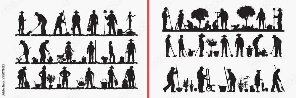 cleaning people silhouette vector, working people black silhouettes, janitor cleaning illustration set, professional worker silhouette art, service staff icon collection, household cleaning vector des