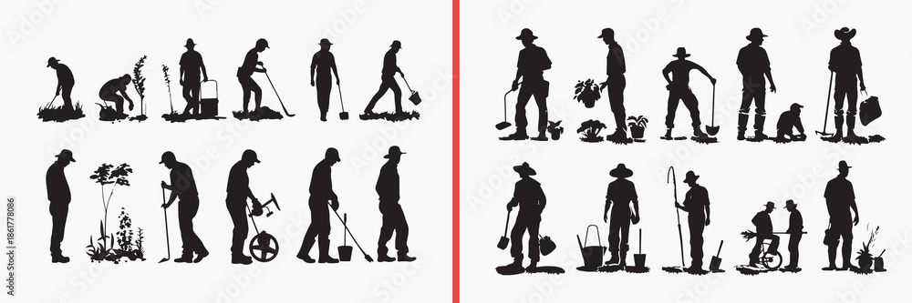 cleaning people silhouette vector, working people black silhouettes, janitor cleaning illustration set, professional worker silhouette art, service staff icon collection, household cleaning vector des