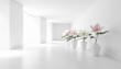 © uumm - 白い部屋に飾られた花のあるミニマルな空間 / Minimal interior scene with flowers in a white room