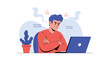 © Robin - Angry man sitting at his laptop with arms crossed and steam coming from his head as a sign of extreme frustration and work stress.