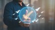 © CuteBee - A business professional demonstrates approval by interacting with a glowing circular interface full of checkmark symbols signifying success and positive confirmation high quality
