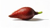 Single salak fruit with reddish-brown scaly skin and green stem on plain white background.