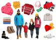 © New Africa - Happy family, winter clothes and accessories. Collection on white background