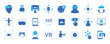 © fan_studio - Virtual reality icon set. Containing VR, augmented reality, headset, immersive, mixed reality, AR, 360 degree, VR gaming and more. Solid vector icons collection. eps 10