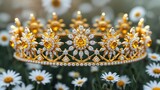 Radiant canary diamond sunny crown tiara in yellow gold bright on daisy field soft blur