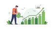 © Shonaly - Dedicated businessman watering a rising bar chart of green plant sprouts to symbolize nurturing business growth and success.